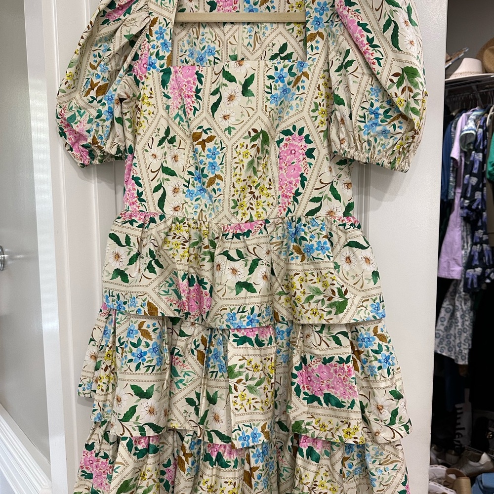 Floral Patchwork Dress with Puff Sleeves